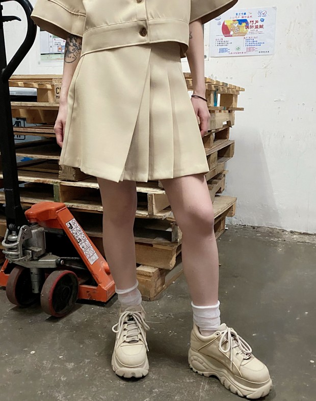 Beige Semi Pleated Skirt #220408