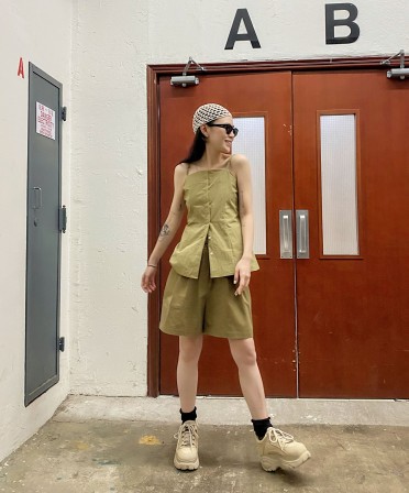 Olive Pleated Shorts #220409