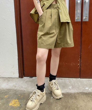 Olive Pleated Shorts #220409