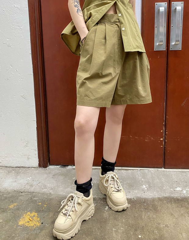 Olive Pleated Shorts #220409