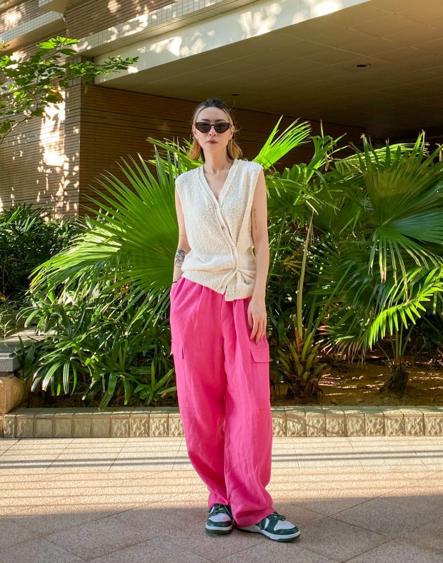 Fuchsia Linen Cargo Pants #220703