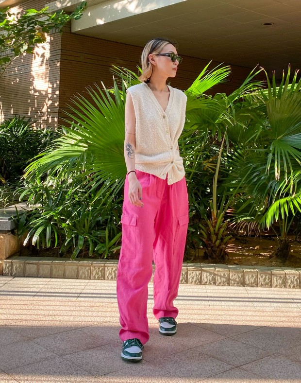 Fuchsia Linen Cargo Pants #220703