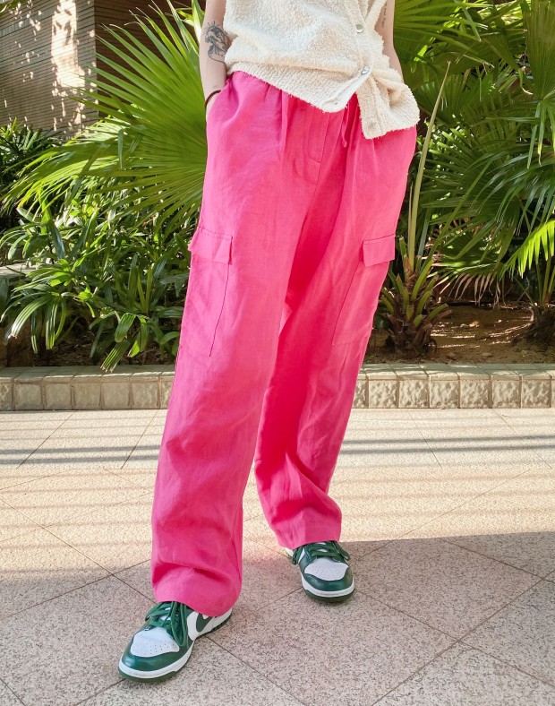 Fuchsia Linen Cargo Pants #220703