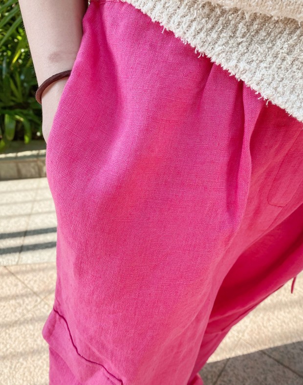 Fuchsia Linen Cargo Pants #220703