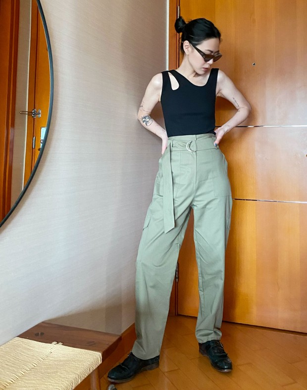 Olive High Waist Cargo Pants #220523
