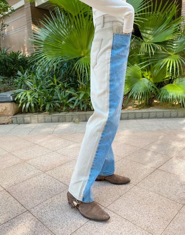  2 Tone Straight Cut Jeans #221103