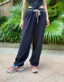 Black Sweat Pants with Long Rope #221007