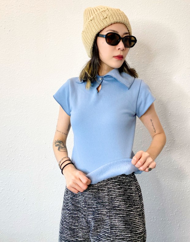 Baby Blue Ribbed Fleece Top #231208