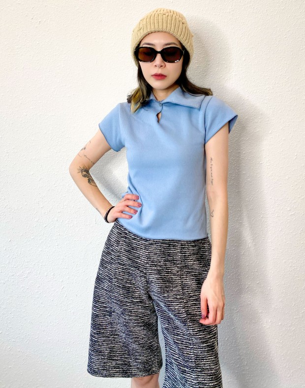 Baby Blue Ribbed Fleece Top #231208