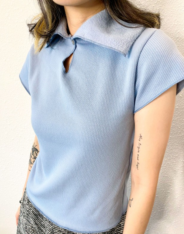 Baby Blue Ribbed Fleece Top #231208