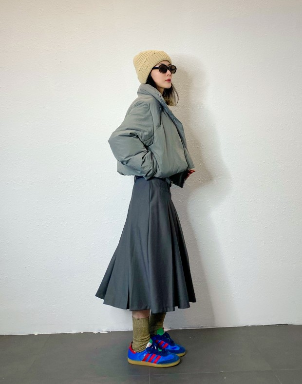 Double Waist Pleated Skirt Polyester  #231210