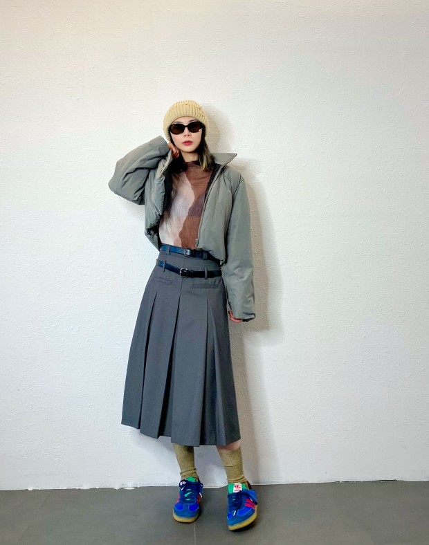 Double Waist Pleated Skirt Polyester  #231210