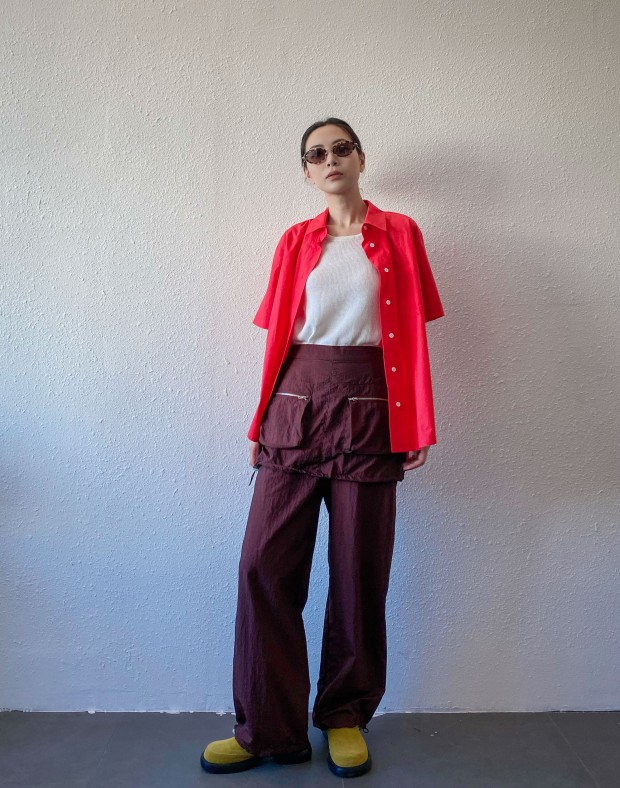 Burgundy Layered Track Pants #230719