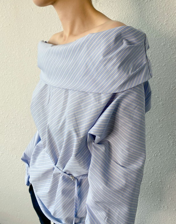 Pin Stripe Off Shoulder Top #240406