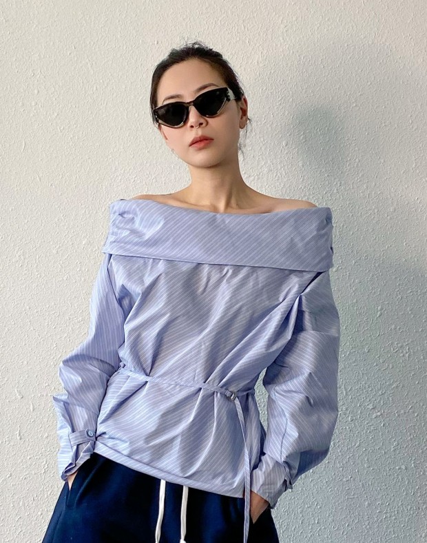 Pin Stripe Off Shoulder Top #240406