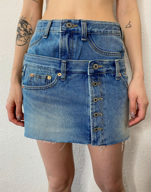 Double Waist Denim Skirt #240232
