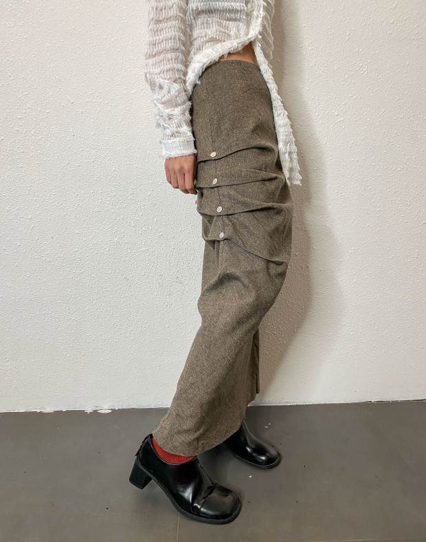 Coffee Folded Maxi Skirt #240109