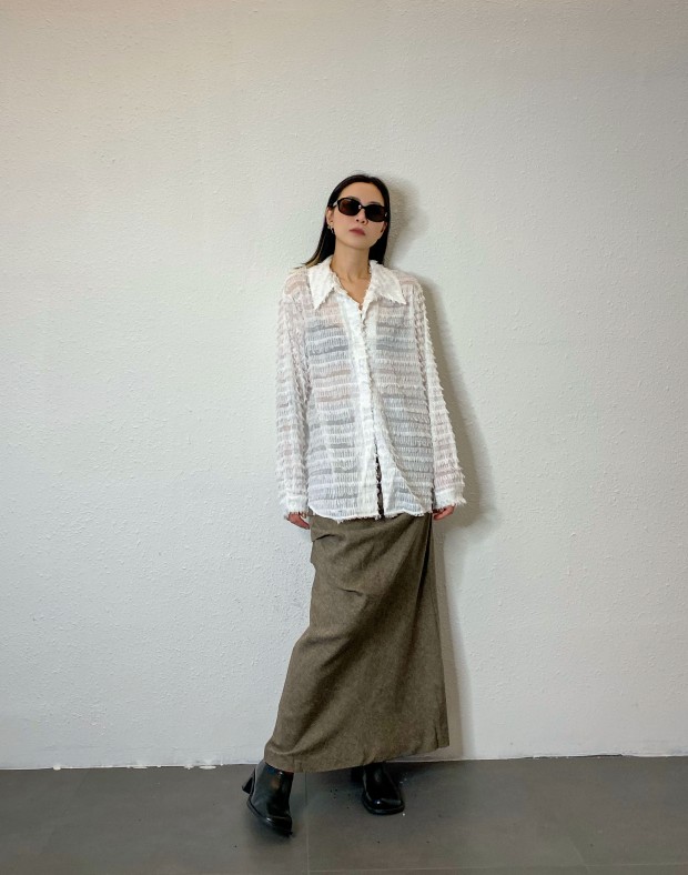 Coffee Folded Maxi Skirt #240109