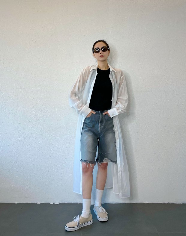 White See Though Longline Shirt #240312