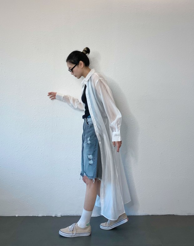 White See Though Longline Shirt #240312