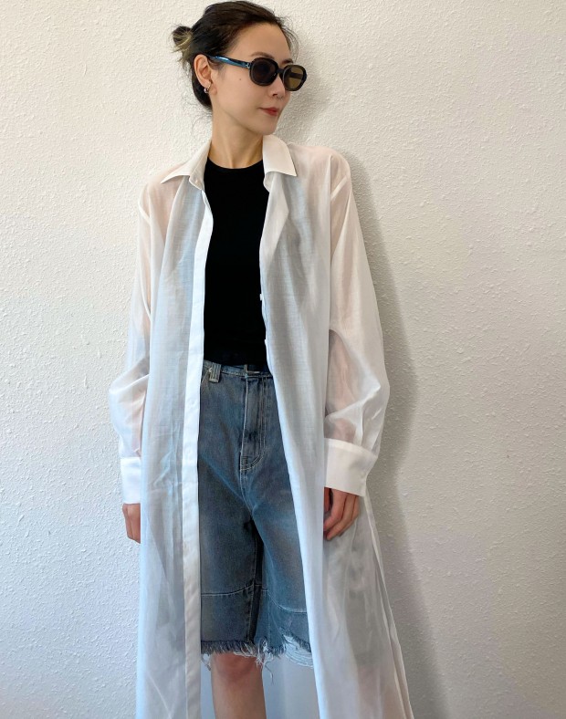 White See Though Longline Shirt #240312